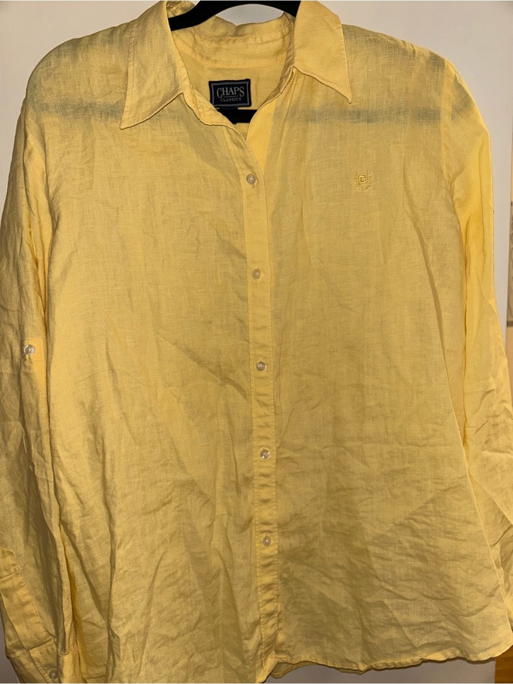 Chaps Yellow Linen Button-Up Shirt